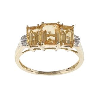 Miadora 10k Yellow Gold Emerald cut Citrine Diamond Ring