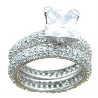 Sterling Silver Princess and Round Clear Cubic Zirconia Bridal style