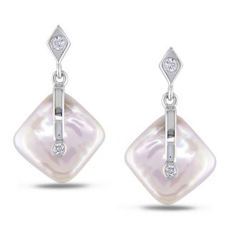 Miadora 14k White Gold Pink Pearl and Diamond Earrings (I J, I2 I3