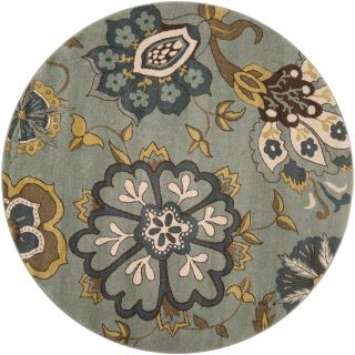 Meticulously Woven Contemporary Sea Blue Floral Counter Rug (67 Round