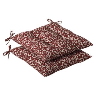 Pillow Perfect Outdoor Red/ White Damask Tufted Seat Cushions (Set of