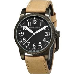 Burberry Womens Military Black Dial Beige Leather Strap Watch