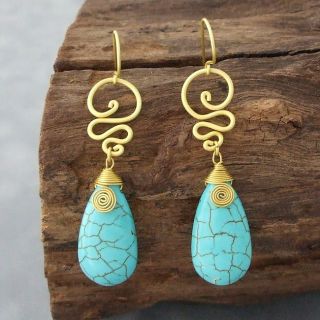 Brass Turquoise Teardrop Swirl Earrings (Thailand) Today $20.99 4.5