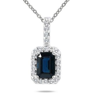 10k White Gold Sapphire and 1/10ct TDW Diamond Necklace (H I, I1 I2