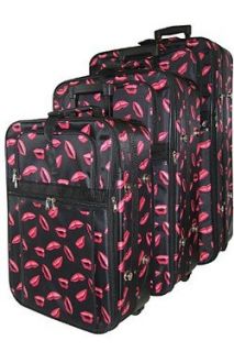 Kiss Lipstick Print 3 Piece Suitcase Rolling Luggage Set