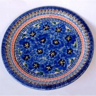 Ceramic Stoneware Blue and Yellow 10.75 inch Dinner Plate (Poland
