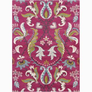 Bajrang Hand tufted Pink Floral Wool Rug (7 x 10)