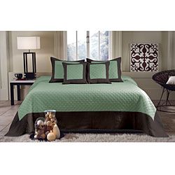 Brentwood Seafoam Blue / Brown Quilted 3 piece Bedspread Set Today $