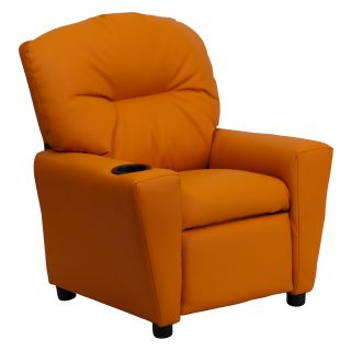 Flash Furniture Contemporary Orange Vinyl Kids Recliner with Cup