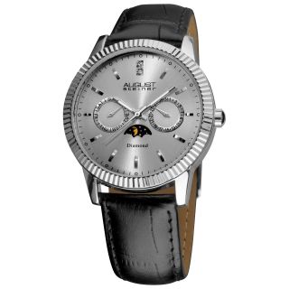 August Steiner Mens Swiss Quartz Multifunction Diamond Strap Watch