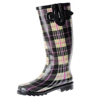 Henry Ferrera Womens Plaid Printed Mid calf Rubber Rain Boots