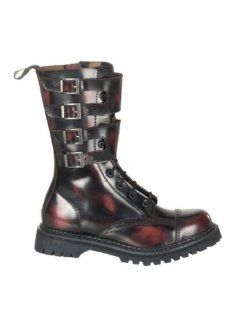 SIZING Goth Punk Mid Calf Boot With 4 Buckles Black Red Leather Shoes