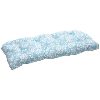 Blue/White Floral Outdoor Wicker Loveseat Cushion