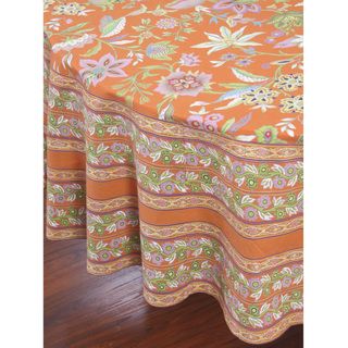 Kerala Orange Floral 84 inch Round Table Cloth (India)