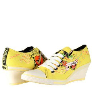 Ed Hardy Bret Wedge Heel Shoe for Women   Yellow   10
