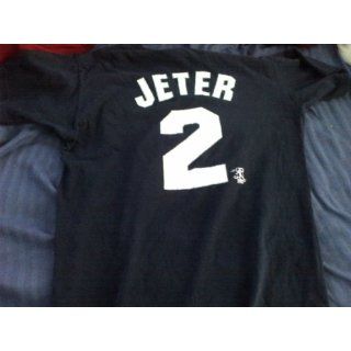 Medium (M) Blue New York Yankees #2 Derek Jeter T Shirt White Letter