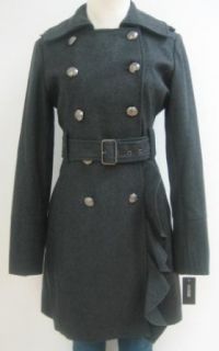 Guess Belted Military Wool Coat, Jacket, Charcoal, Large