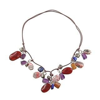 Silvermoon Sterling Silver Multi gemstone Adjustable Cord Necklace