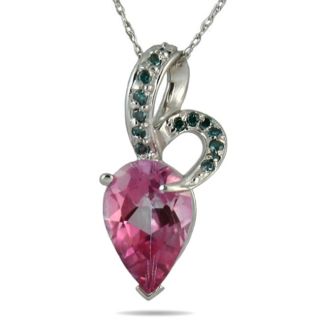 10k White Gold Pink Topaz and 1/5ct TDW Blue Diamond Necklace