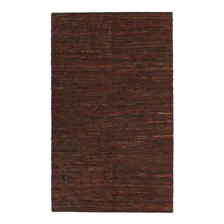 Hand woven Chindi Brown Leather Rug (8 x 10)