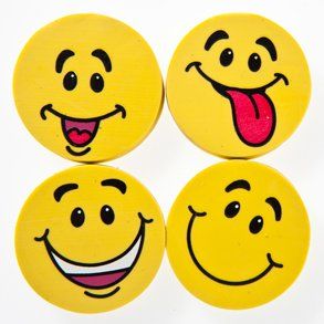 Yellow Smiley Face Erasers Toys & Games