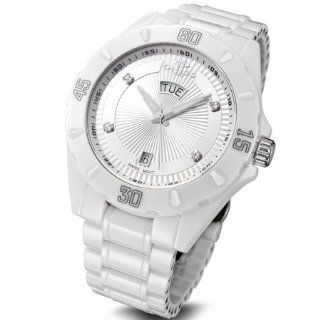 Oniss #ON8013 M Mens White Ceramic Diamond Index Sports Watch with