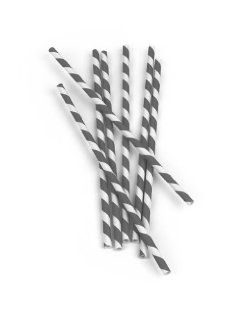Paper Straws, Gray and White Striped, Box of 144