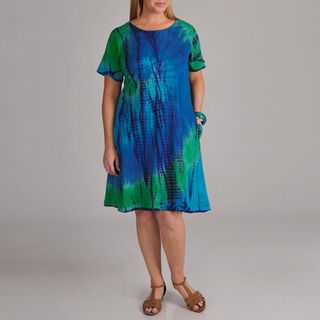 La Cera Womens Plus Tie dye Short Sleeve Dress