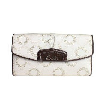  Coach Ashley Dotted OP Checkbook Wallet Ivory Mahogany Shoes