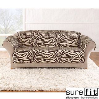 Velvet Zebra Brown Sofa Slipcover