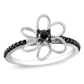 Miadora Sterling Silver 1/4ct TDW Black Diamond Flower Ring