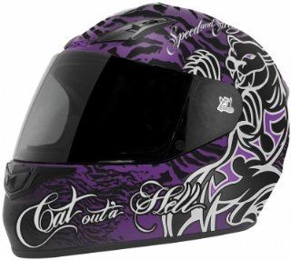 Speed & Strength SS1000 Full Face Motorcycle Helmet Black/Purple Cat