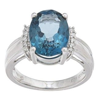 Oro Leoni Sterling Silver Blue Topaz and 1/10ct TDW Diamond Ring (J K