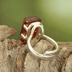 Sterling Silver Freeform Cognac Baltic Amber Ring (Lithuania