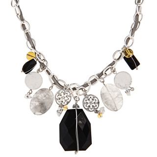 Alexa Starr Silvertone Onyx and Cloudy Crystal Necklace