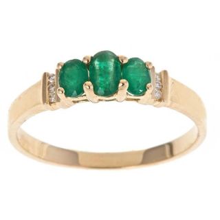 Yach 14k Yellow Gold Emerald and Diamond Accent Fashion Ring (Size 7