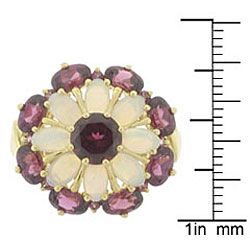 10k Yellow Gold Rhodolite and Opal Flower Ring