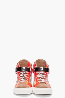 Giuseppe Zanotti Beige And Neon Orange London Sneakers for men