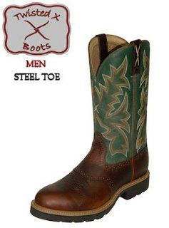 Boots Cowboy Work Steel Toe Pull On MSC0005 Mens Cognac Shoes