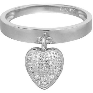 14k White Gold Diamond Accent Heart Charm Ring (Size 7)