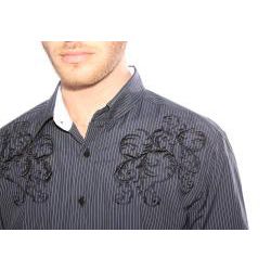 191 Unlimited Mens Black Embroidered Stripe Shirt