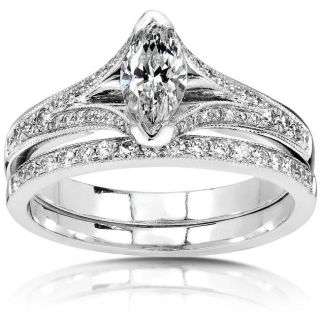 14k Gold 7/8ct TDW Marquise cut Diamond Bridal Ring Set (H I, SI