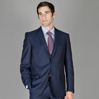 Bertolini Navy Multi Stripe 2 Button Wool and Silk Blend Suit Today $