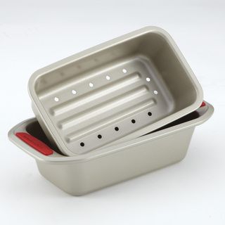 KitchenAid Gourmet Bakeware 2 Piece Meatloaf Pan Set with Red Silicone