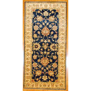 Afghani Hand knotted Blue/ Ivory Vegetable Dye Wool Rug (411 x 102