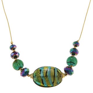 Alexa Starr Goldtone Green Painted and Faceted Glass Slider Necklace