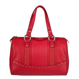 Versace Red Leather Studded Bowler Bag