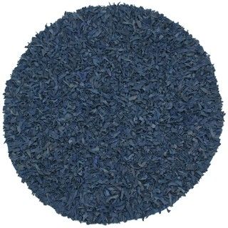 Hand tied Pelle Blue Leather Shag Rug (4 Round)