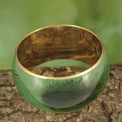 Handcrafted Pastel Enamel Peacock Feather Print Bangle (India