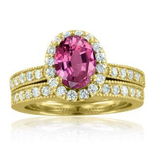 Milgrain Pink Sapphire Ring Diamond Wedding Ring Bridal
